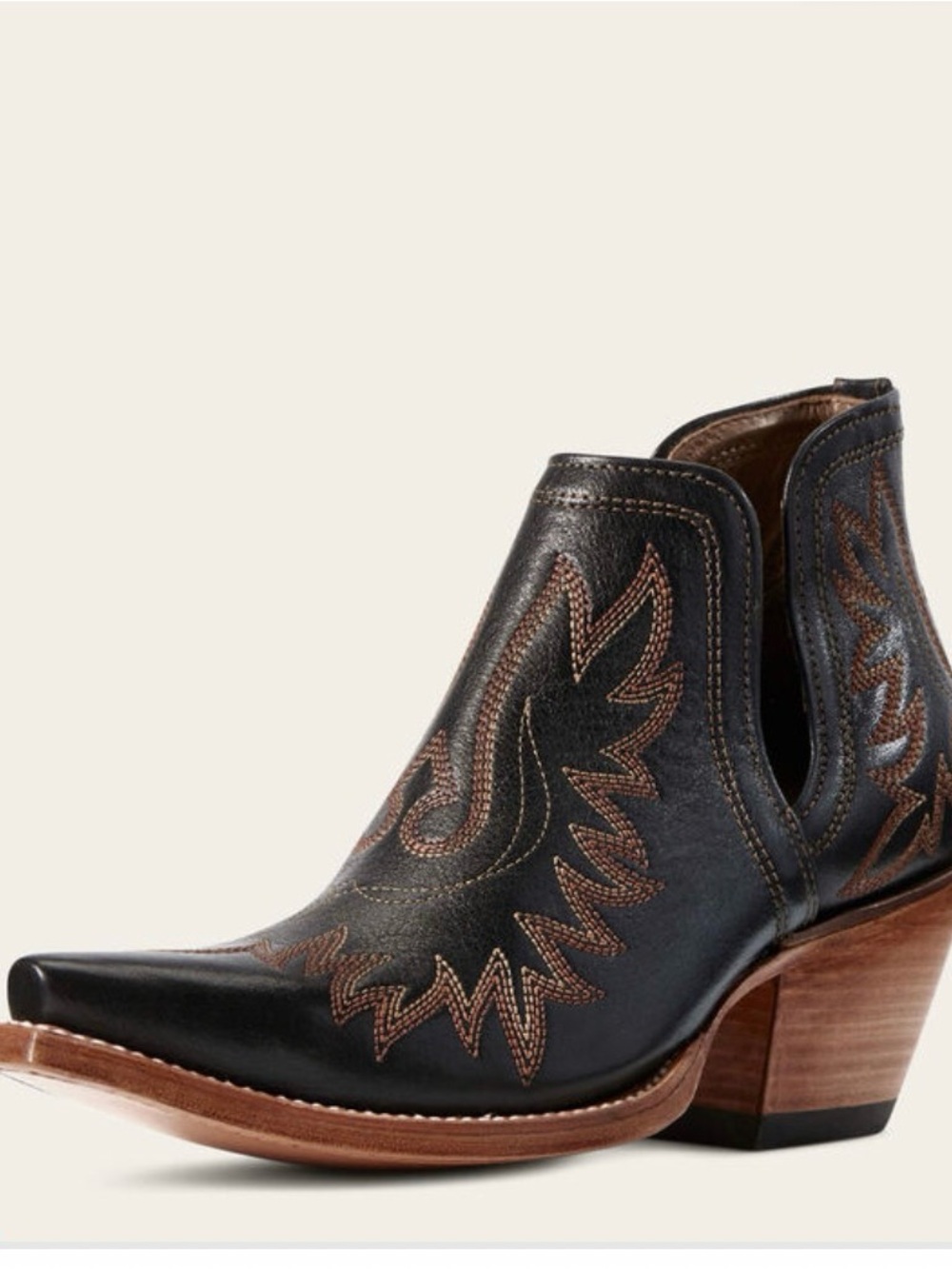LN Ariat Dixon Brooklyn Black Leather Western Ankle Boot with Brown Embroidery